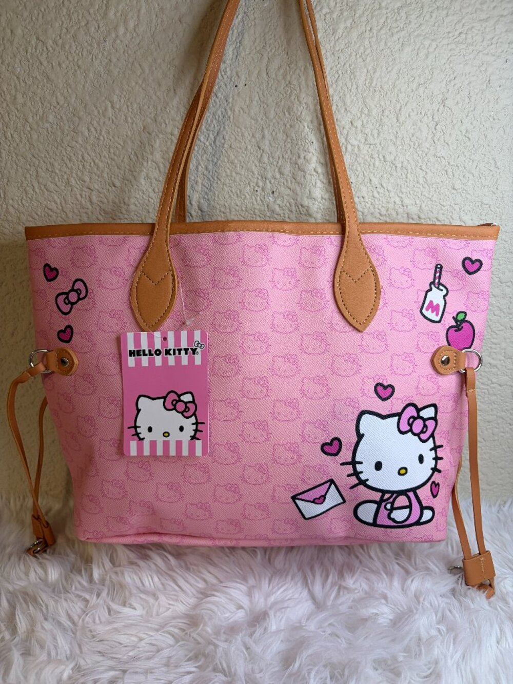 Viral Hello Kitty Pink Tote Bag Sanrio Handbag Purse Brown Handles NWT